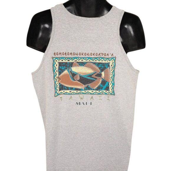 Hawaiian Triggerfish Tank Top Mens Size Large Gray Humuhumunukunukuapuaa Fish - Picture 4 of 7